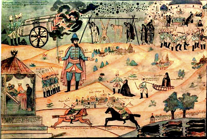 Файл:Изображение расправы воеводы Мещеринова с участниками Соловецкого восстания 1668—1676 гг. .jpg